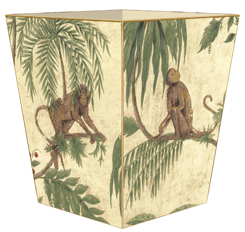 WB366-Monkeys & Palm Trees Wastepaper Basket: Scalloped Top