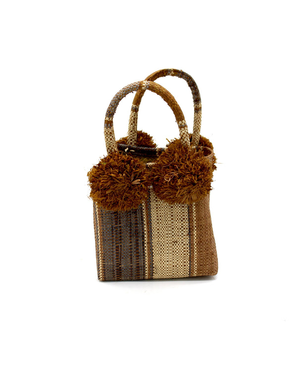 Schooner Straw Mini Bag with Pompom Accent: Tobacco Swirl