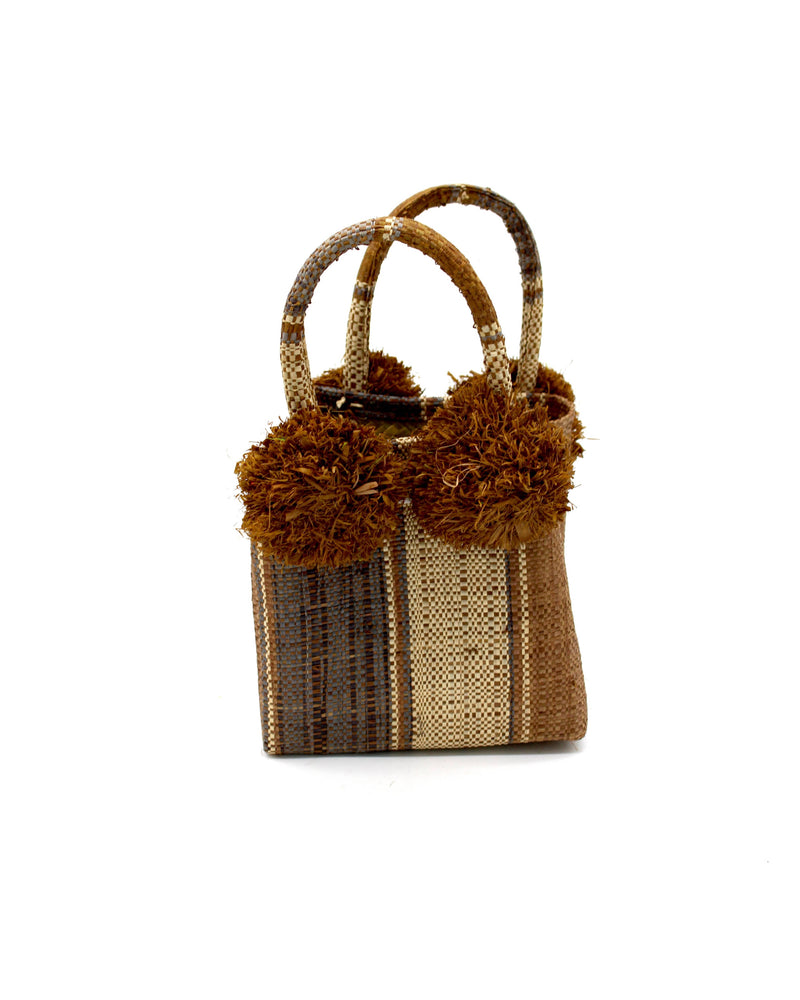 Schooner Straw Mini Bag with Pompom Accent: Izarra Swirl