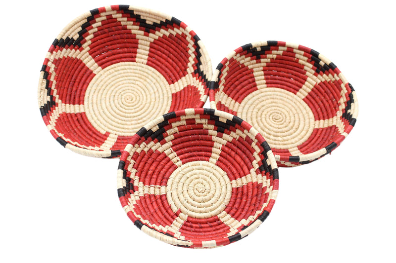 Amara Raffia Straw Basket- Set of 3 : Red Flower