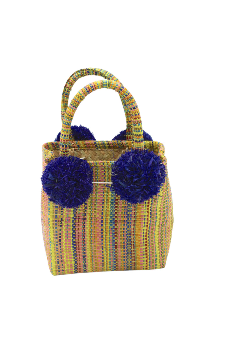 Schooner Straw Mini Bag with Pompom Accent: Tobacco Swirl