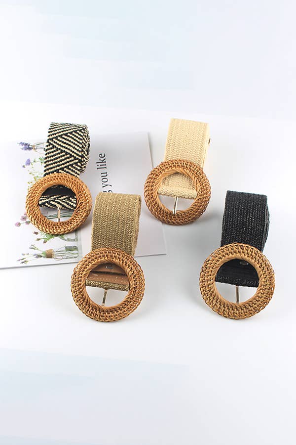 Simple Round Buckle Belt: BEIGE