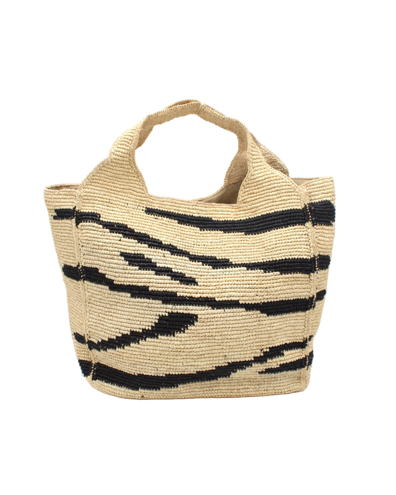Mamie XL Crochet Straw Basket Handbag: Natural Zebra Stripe