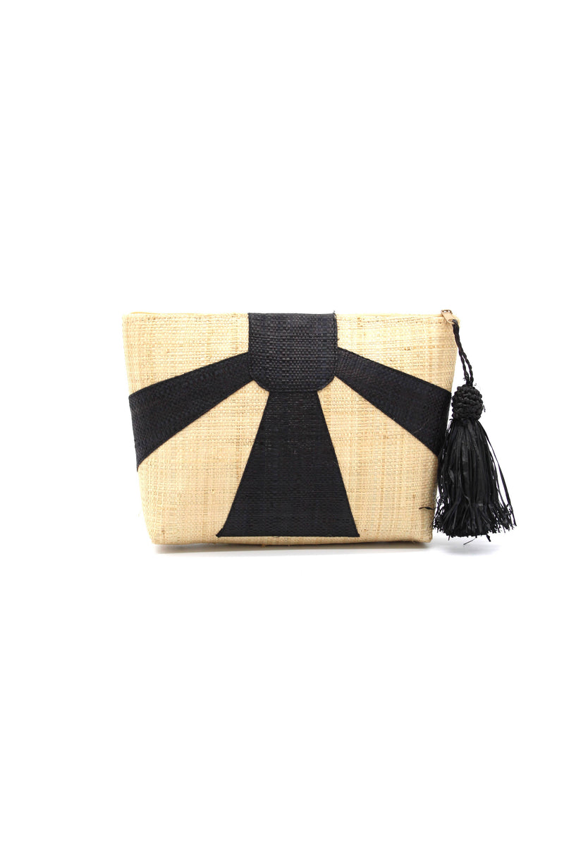 Sunburst Straw Clutch with Tassel Zipper: Saffron