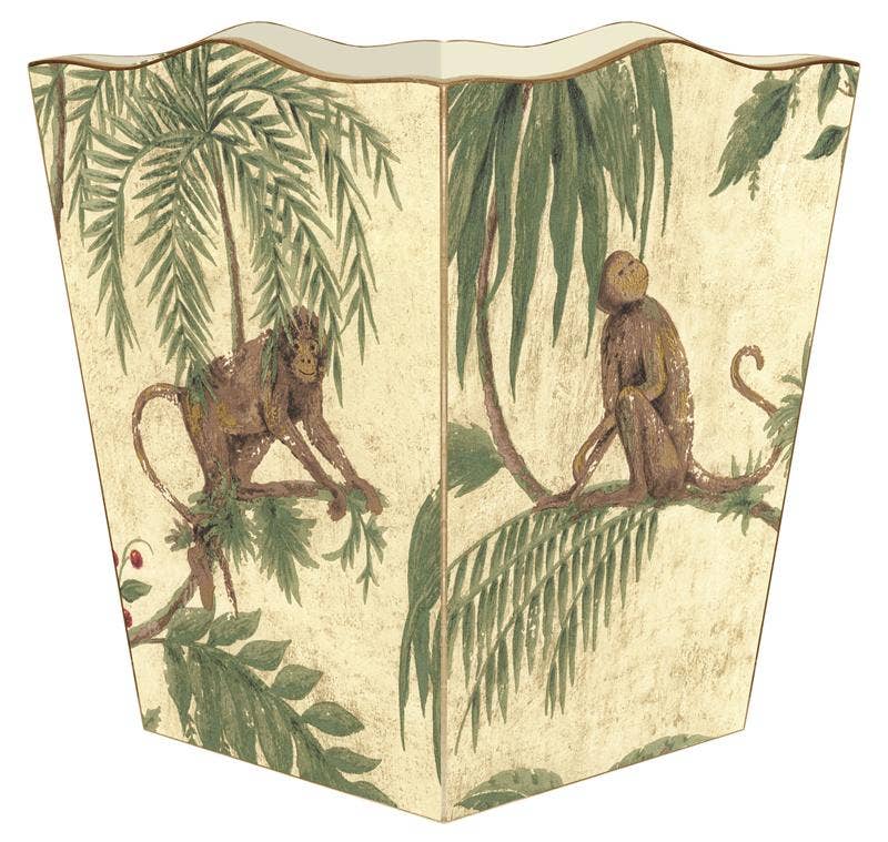 WB366-Monkeys & Palm Trees Wastepaper Basket: Scalloped Top