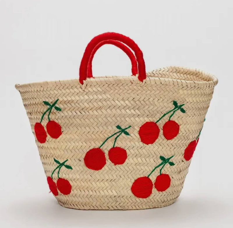 Cherry French Market Basket, Tote Bag: Large