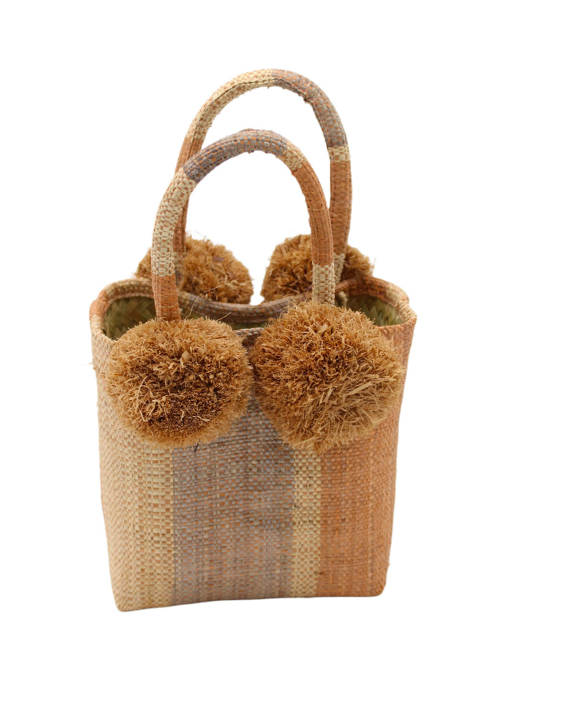 Schooner Straw Mini Bag with Pompom Accent: Tobacco Swirl