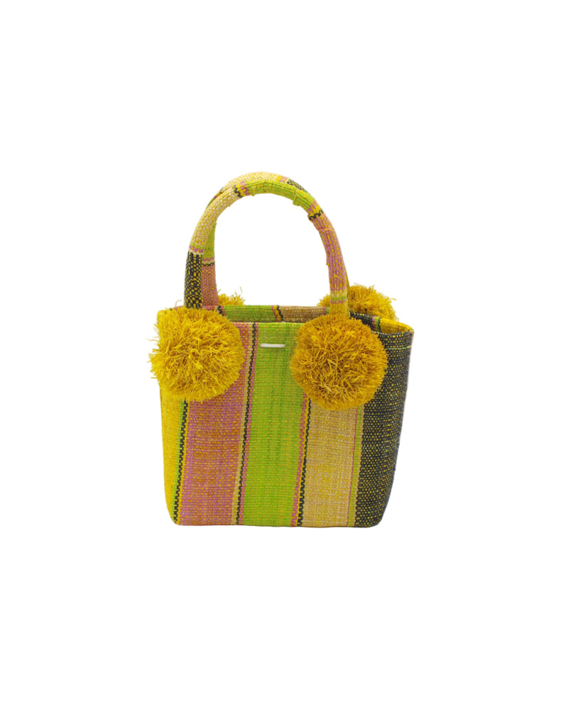 Schooner Straw Mini Bag with Pompom Accent: Tobacco Swirl