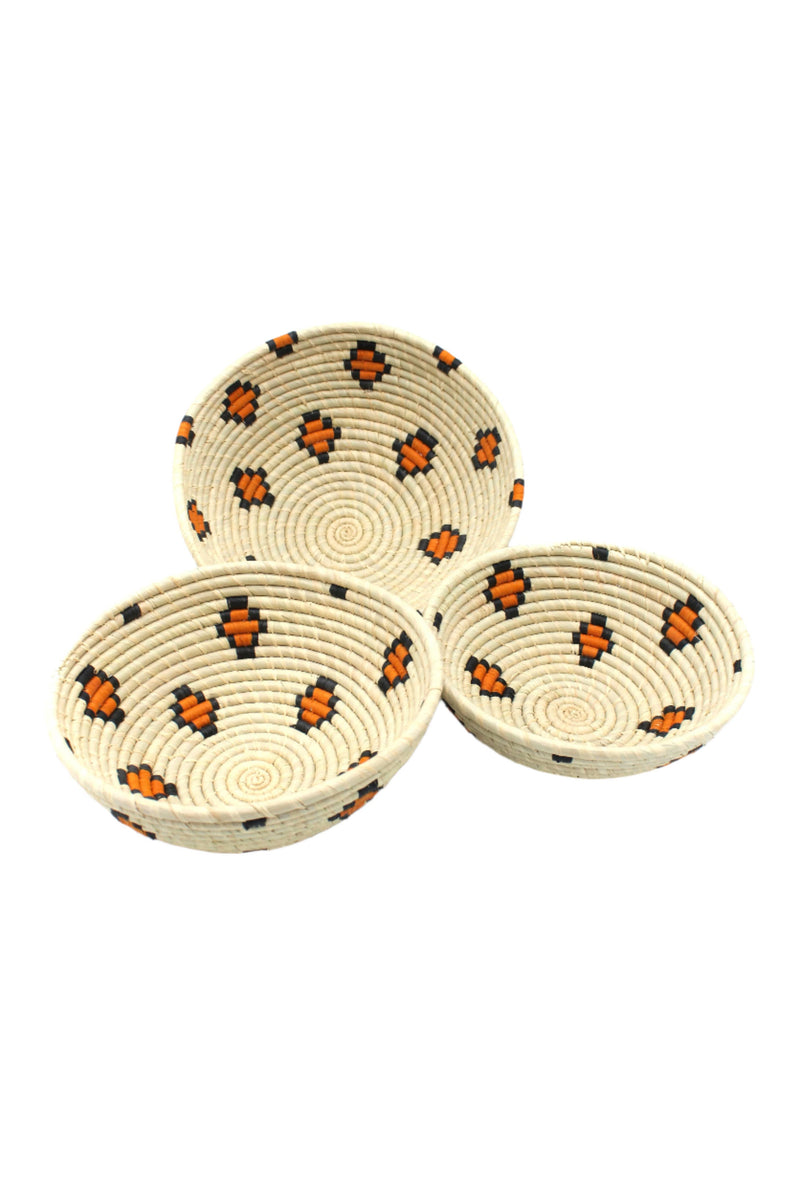 Amara Raffia Straw Basket- Set of 3 : Turquoise & Black Flower