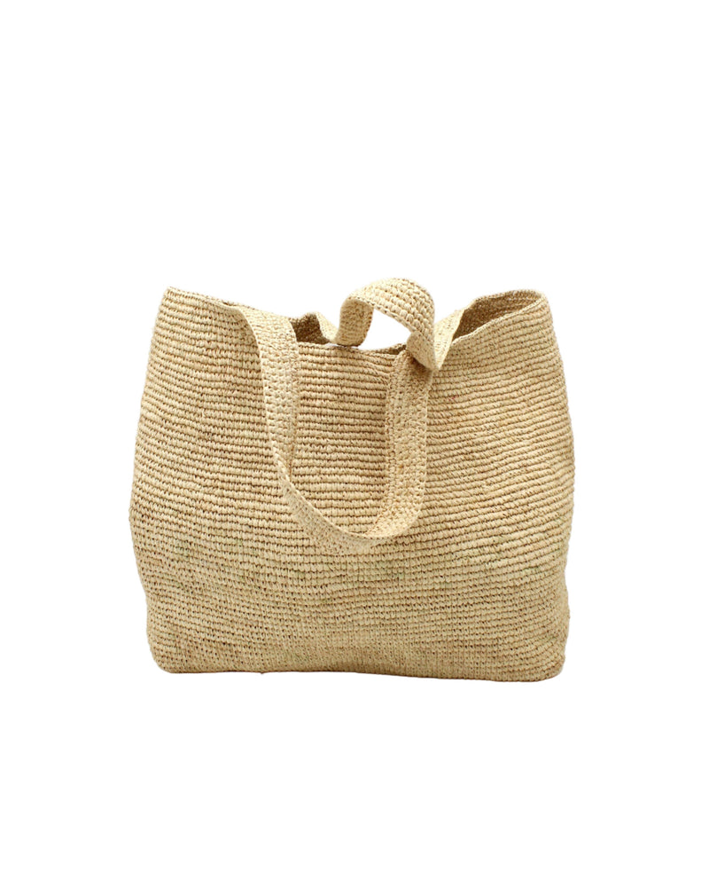 Mamie XL Crochet Straw Basket Handbag: Natural Zebra Stripe