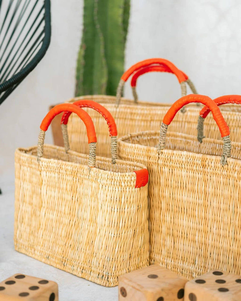 Medina French Market Basket - Rattan Bag - Tote Bag : Small / Blue Navy