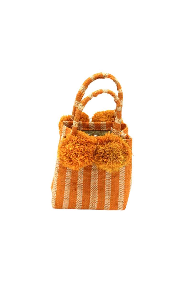 Schooner Straw Mini Bag with Pompom Accent: Tobacco Swirl