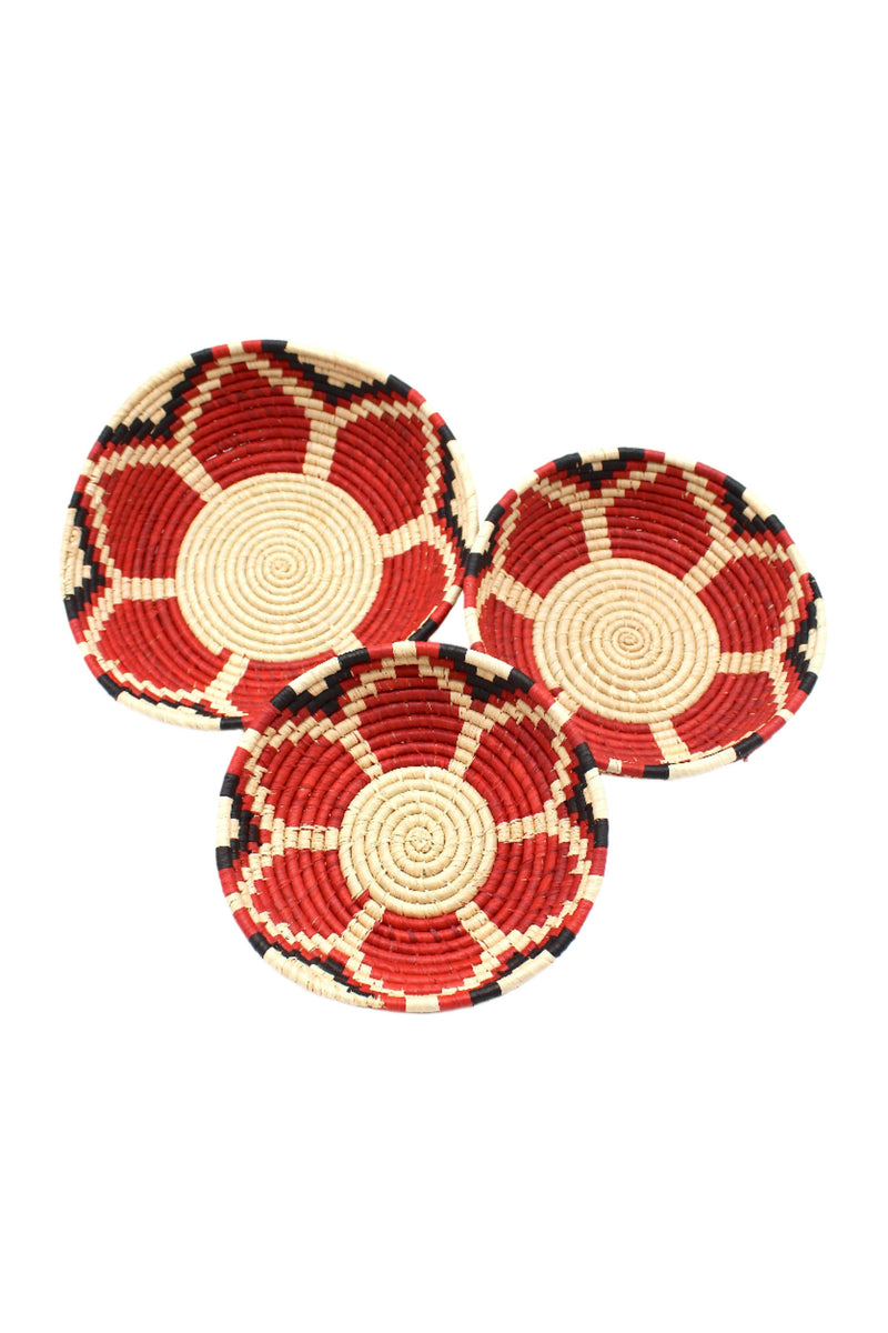 Amara Raffia Straw Basket- Set of 3 : Red Flower