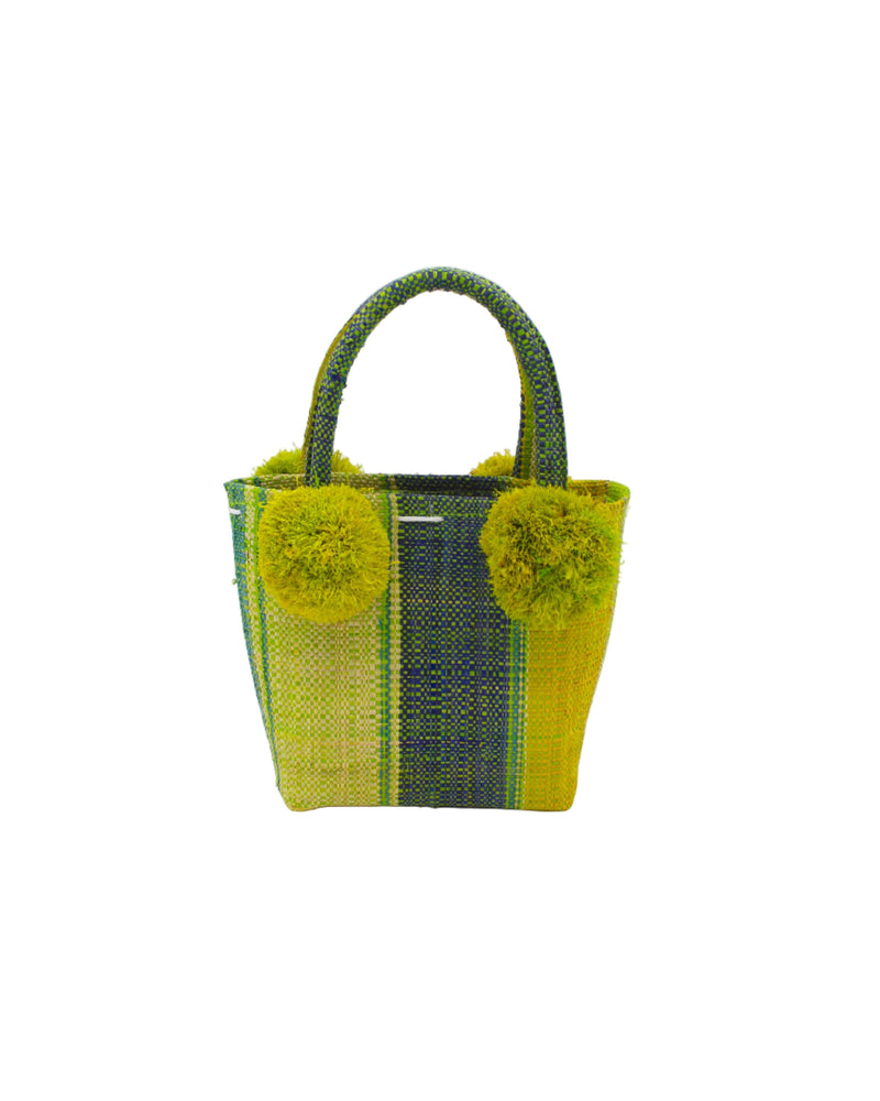 Schooner Straw Mini Bag with Pompom Accent: Tobacco Swirl