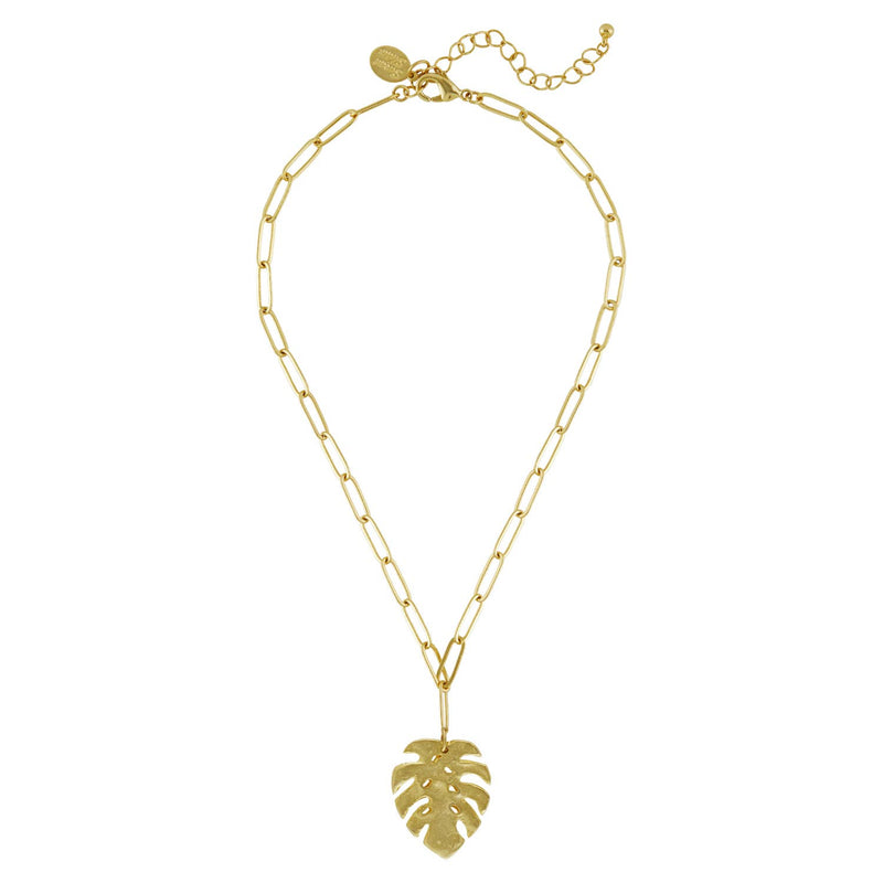 Monstera Leaf on Paperclip Chain Necklace