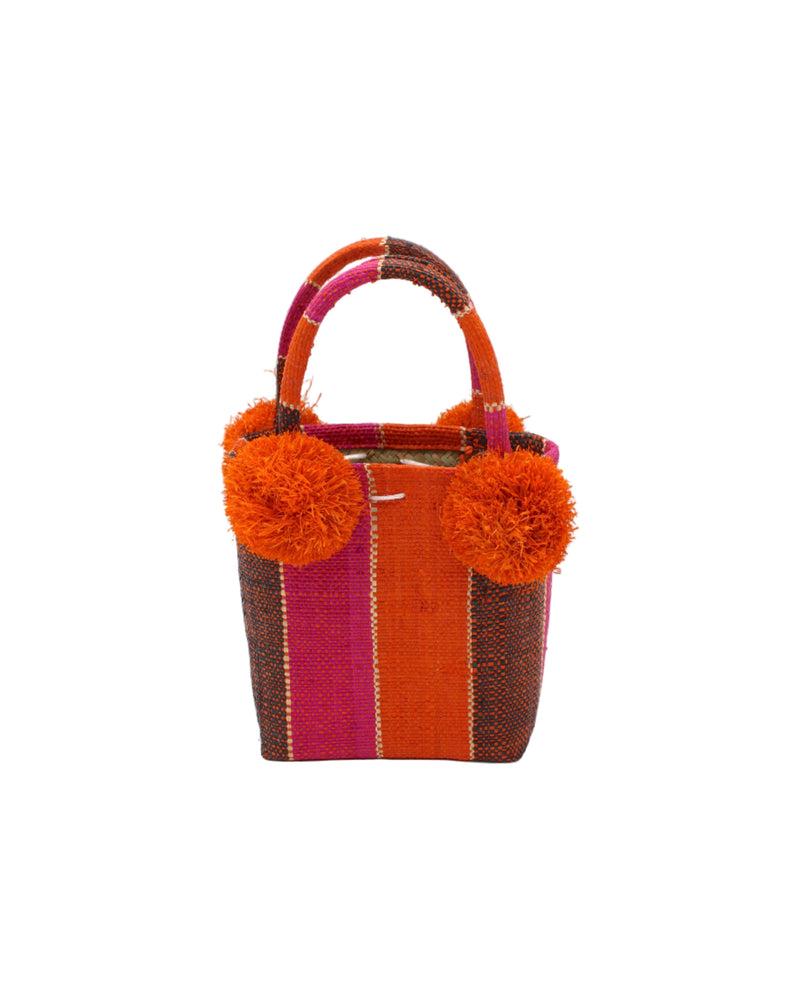 Schooner Straw Mini Bag with Pompom Accent: Tobacco Swirl