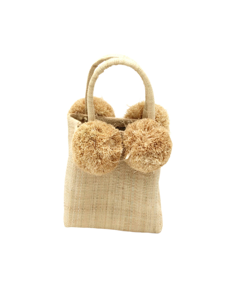 Schooner Straw Mini Bag with Pompom Accent: Tobacco Swirl