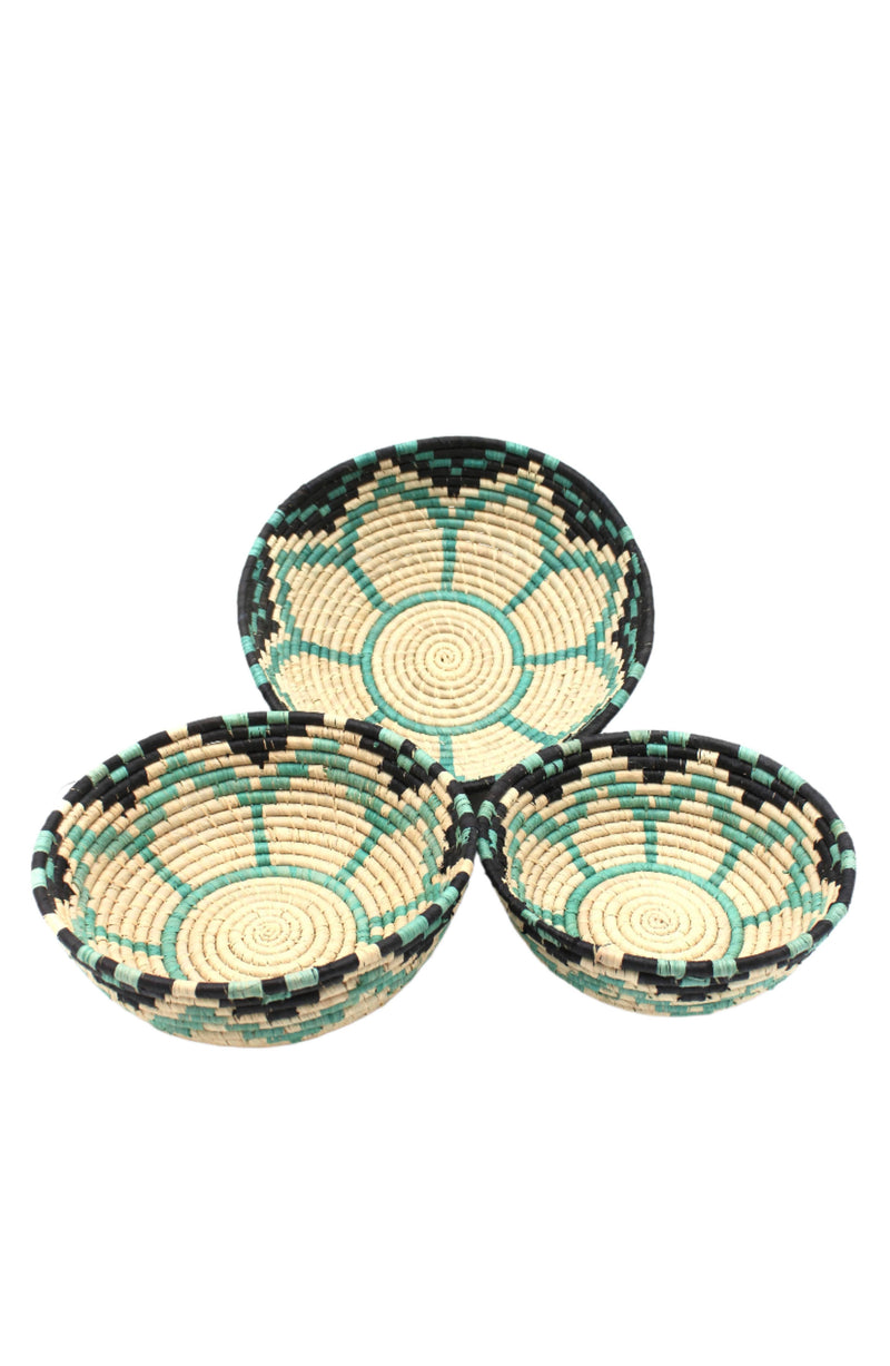 Amara Raffia Straw Basket- Set of 3 : Red Flower