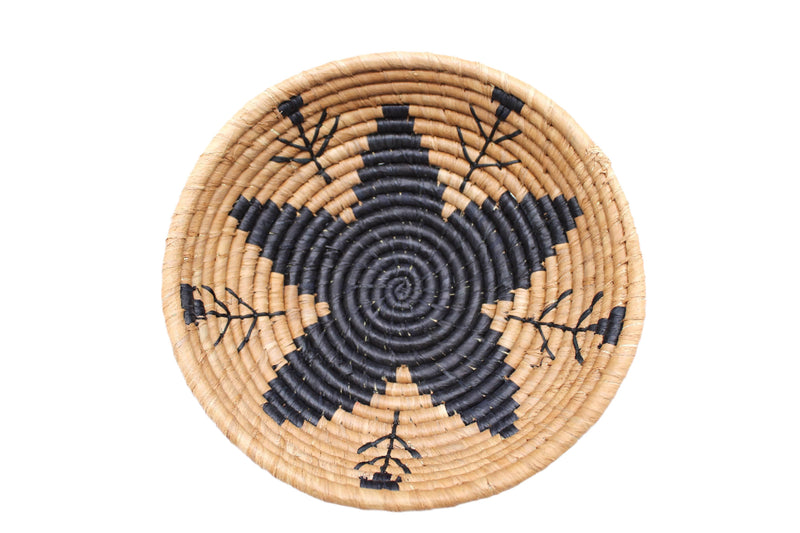 Amara Raffia Straw Basket- Set of 3 : Black with Nat Flower