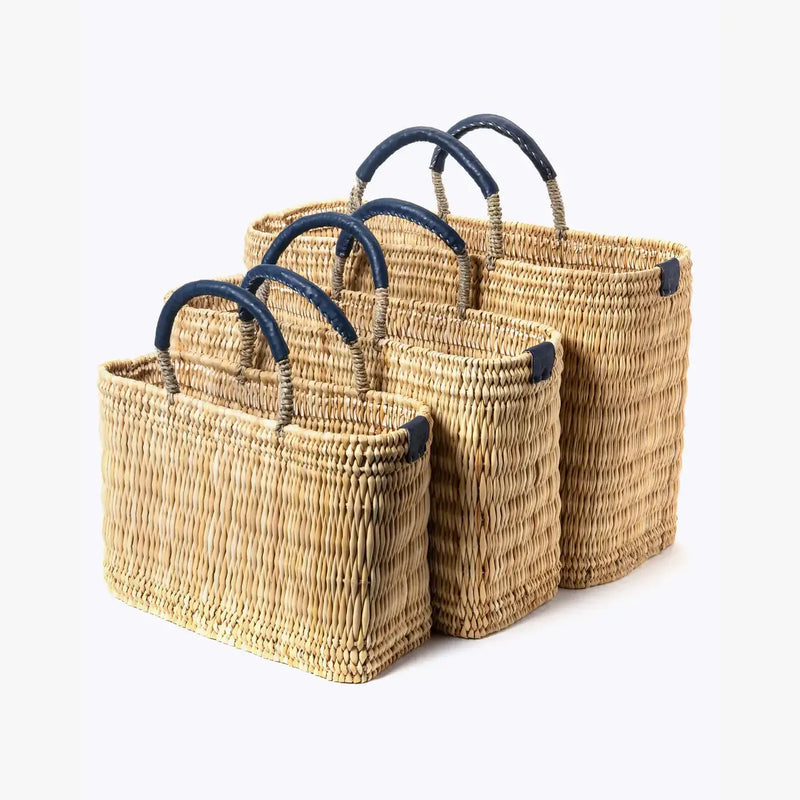 Medina French Market Basket - Rattan Bag - Tote Bag: Black / Large