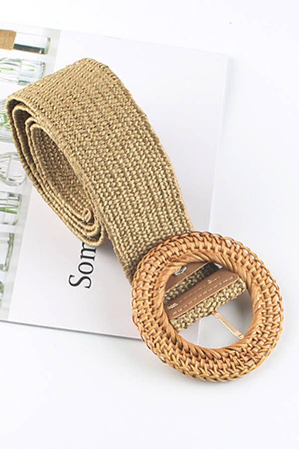 Simple Round Buckle Belt: BEIGE