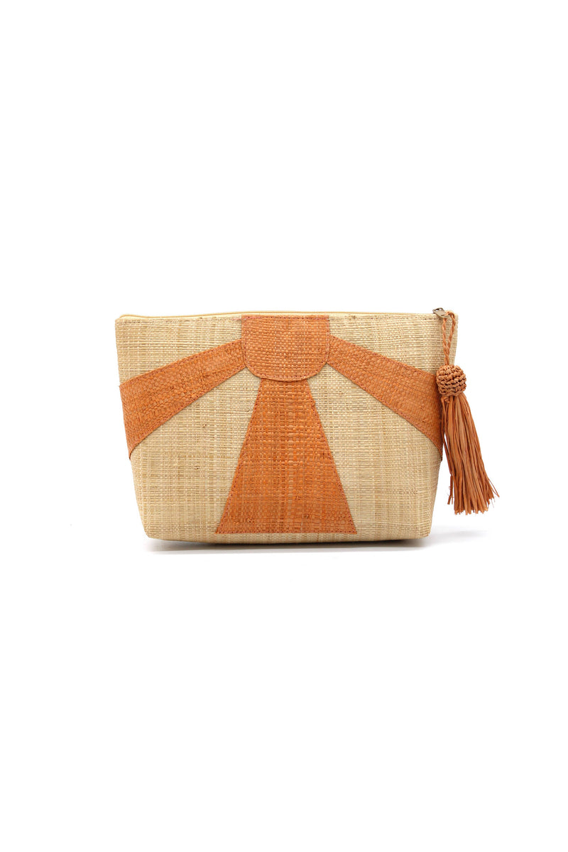 Sunburst Straw Clutch with Tassel Zipper: Black