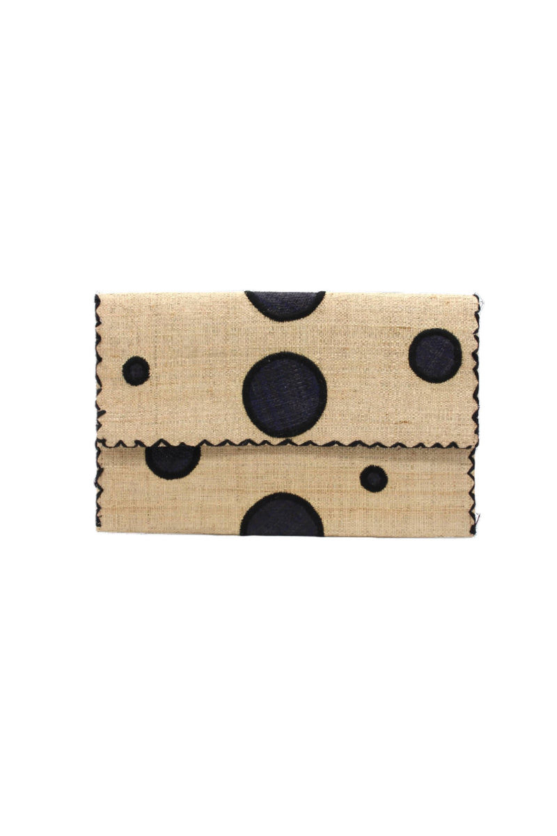 Capri Polka Dot Straw Envelope Clutch Purse: Blush