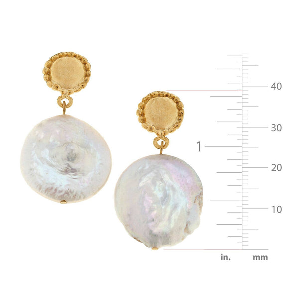 Gold Cab and Large 20mm Genuine Freshwater Coin Pearl Earrings