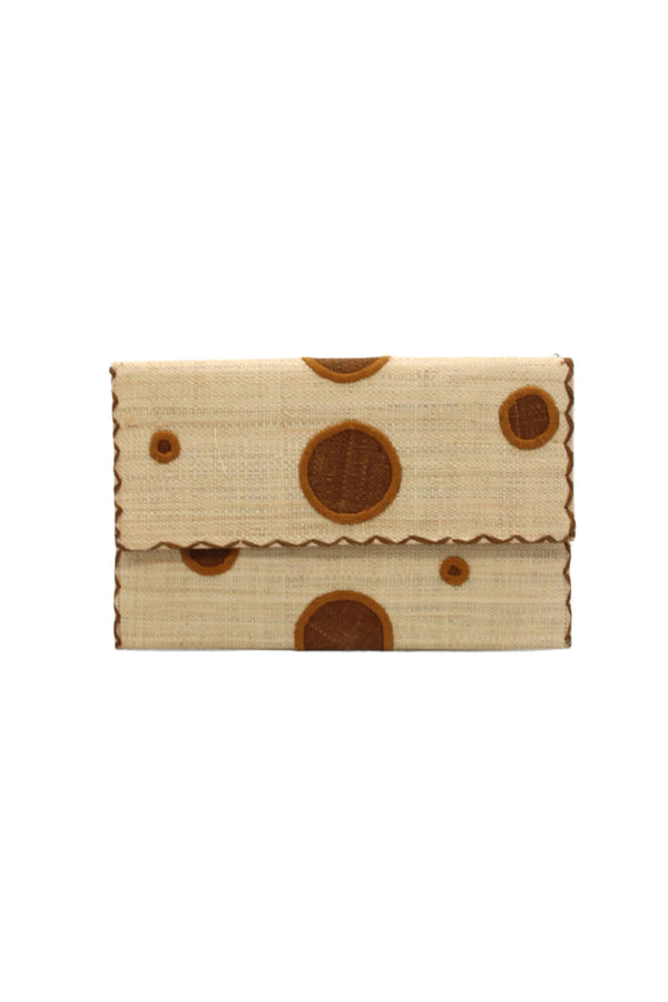 Capri Polka Dot Straw Envelope Clutch Purse: Tobacco