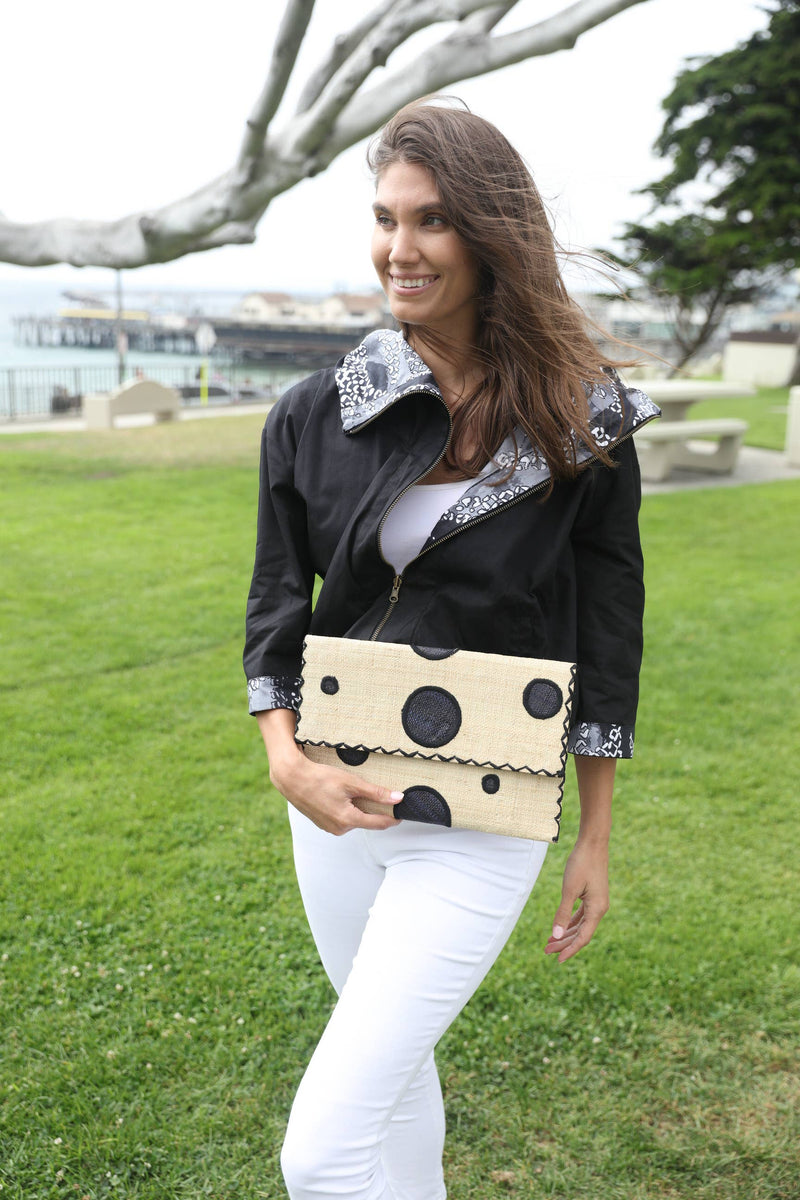 Capri Polka Dot Straw Envelope Clutch Purse: Blush