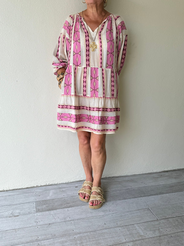 Monique Dress in Pink Aztec