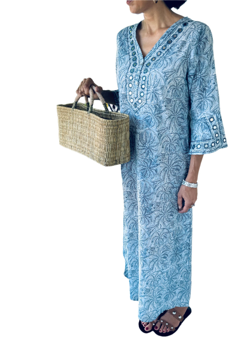 Libby Caftan in Chambray Elephants