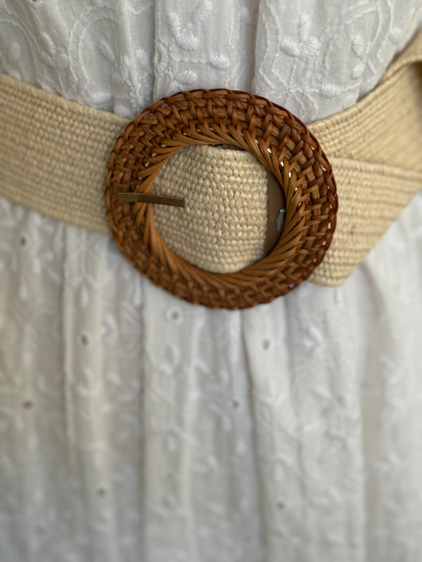 Simple Round Buckle Belt: BEIGE