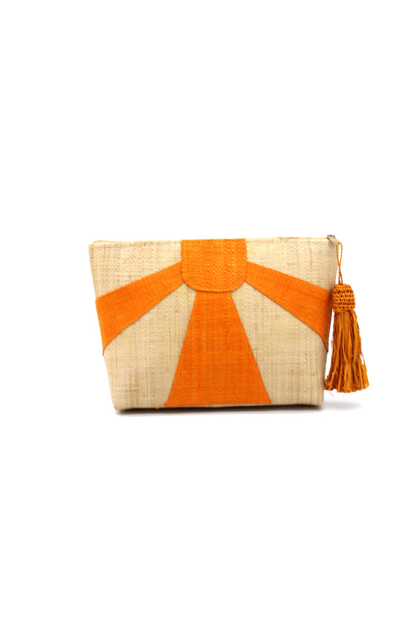 Sunburst Straw Clutch with Tassel Zipper: Saffron
