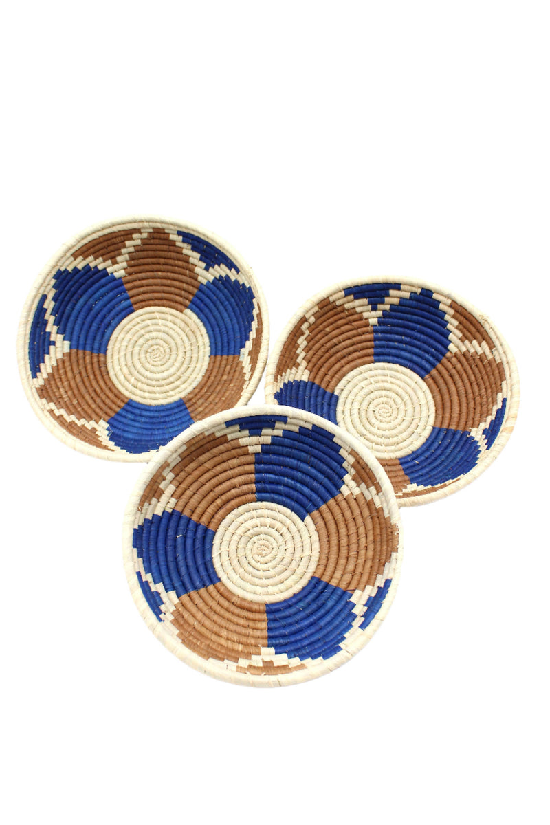 Amara Raffia Straw Basket- Set of 3 : Black with Nat Flower