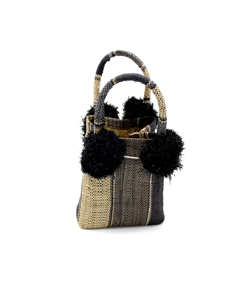 Schooner Straw Mini Bag with Pompom Accent: Tobacco Swirl