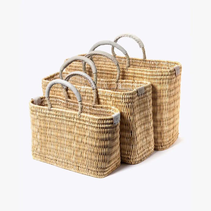 Medina French Market Basket - Rattan Bag - Tote Bag: Black / Large