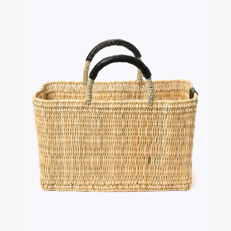 Medina French Market Basket - Rattan Bag - Tote Bag: Black / Large