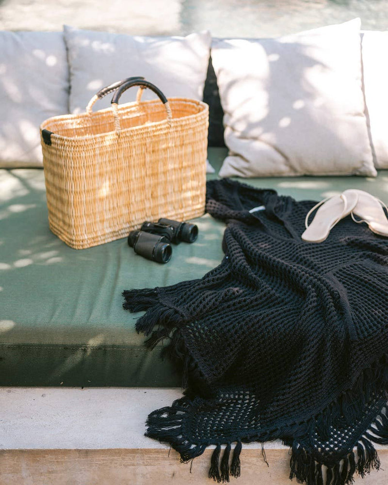Medina French Market Basket - Rattan Bag - Tote Bag : Small / Blue Navy