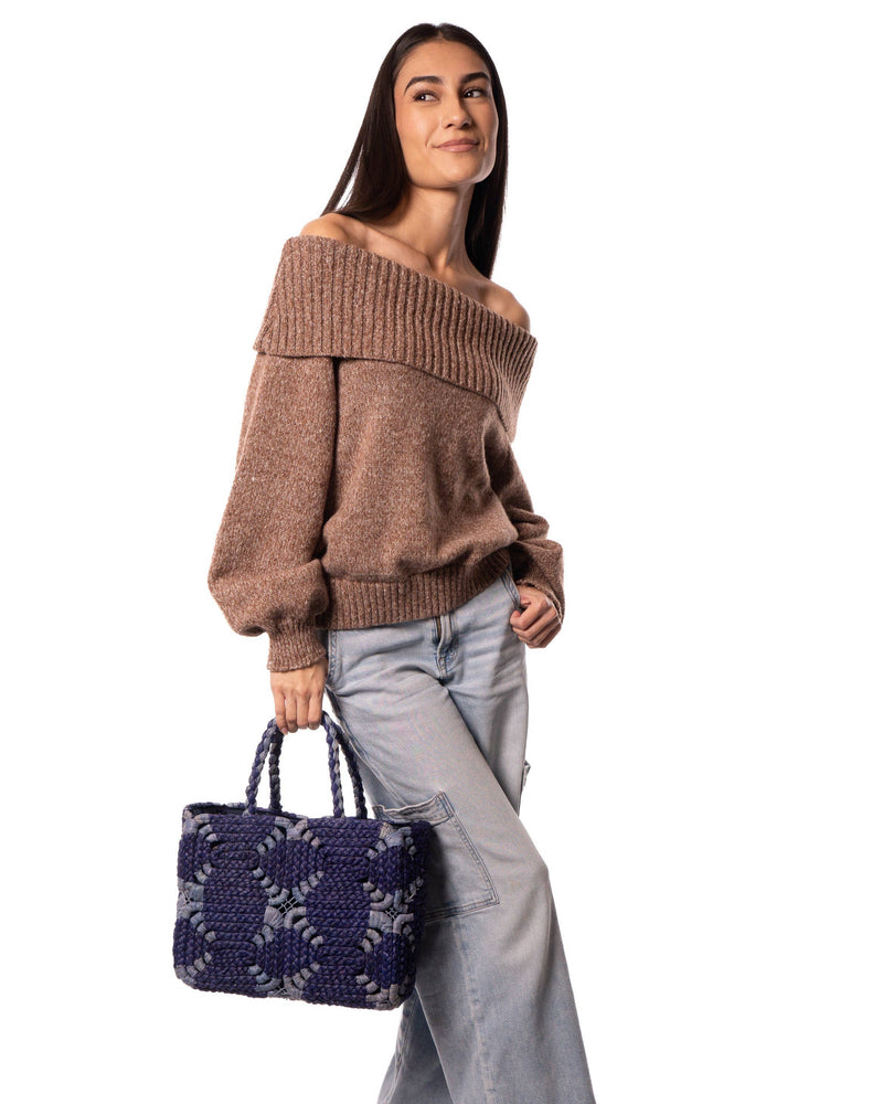 Gemma Two Tone Small Crochet Disc Rectangle Straw Basket Han: Saffron & Butter