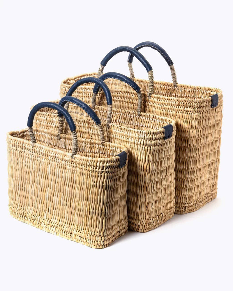 Medina French Market Basket - Rattan Bag - Tote Bag : Small / Blue Navy
