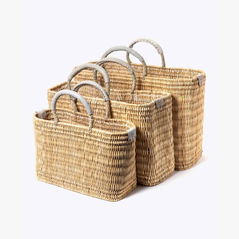 Medina French Market Basket - Rattan Bag - Tote Bag : Small / Blue Navy
