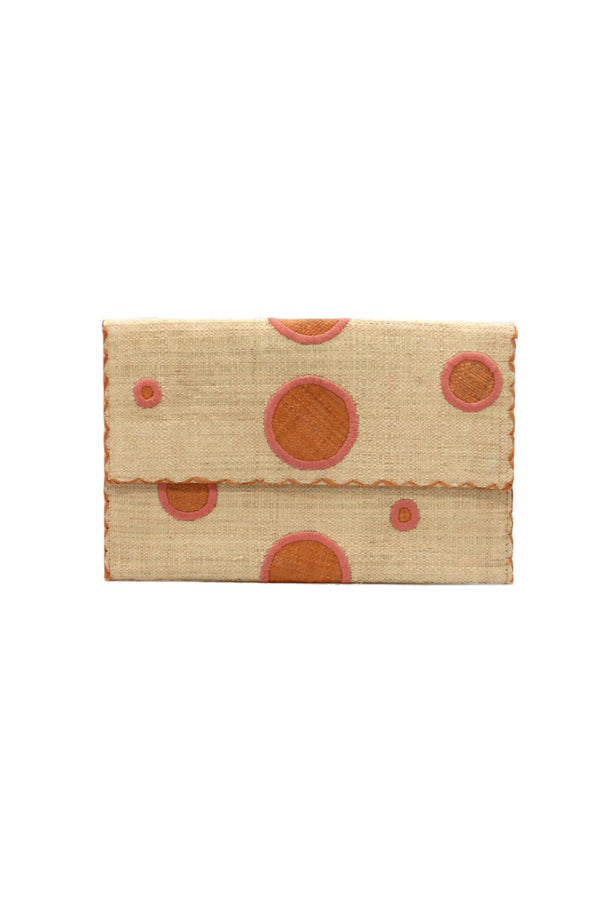 Capri Polka Dot Straw Envelope Clutch Purse: Blush