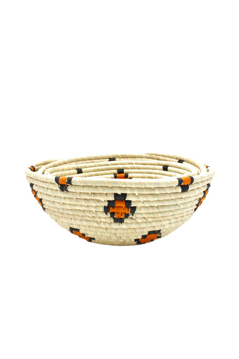 Amara Raffia Straw Basket- Set of 3 : Turquoise & Black Flower