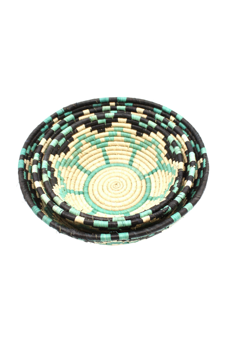 Amara Raffia Straw Basket- Set of 3 : Black with Nat Flower