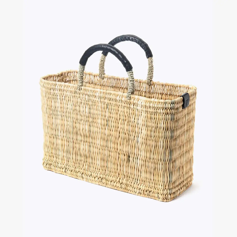 Medina French Market Basket - Rattan Bag - Tote Bag: Black / Large